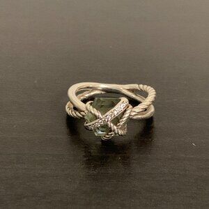 Size 6 - David Yuman Sterling Silver Diamond Prasiolite 10mm Cable Wrap Ring
